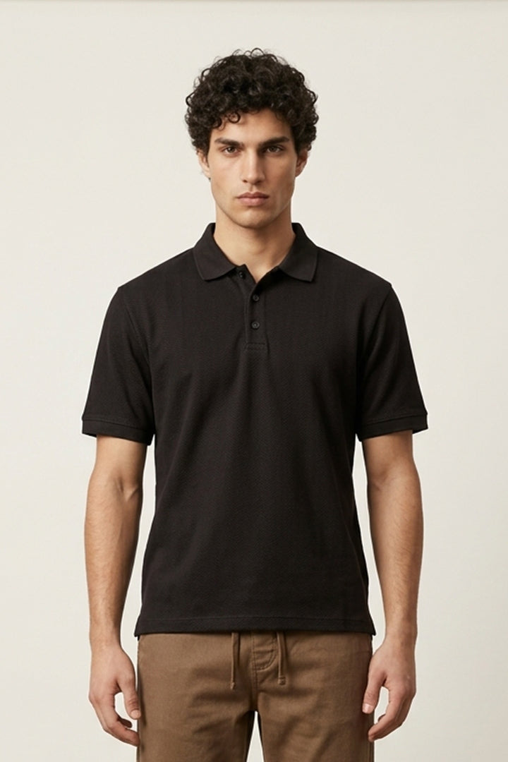 Colshirt Men's Classic Black Textured Polo T-Shirt