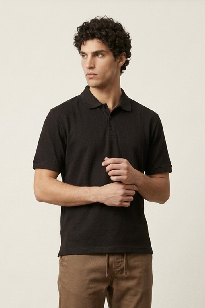 Colshirt Men's Classic Black Textured Polo T-Shirt