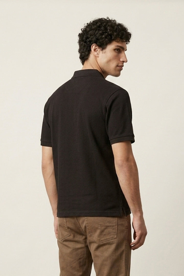 Colshirt Men's Classic Black Textured Polo T-Shirt
