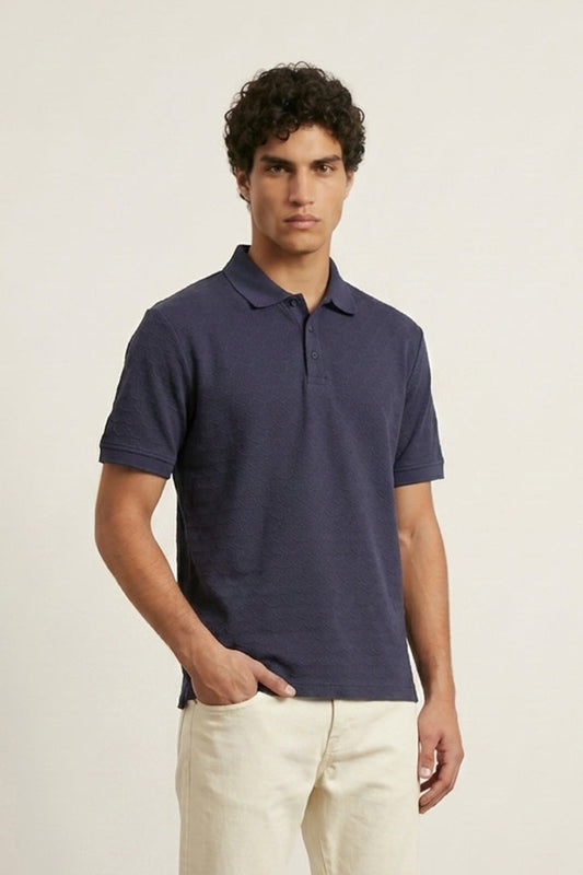 Colshirt Men's Classic Navy Textured Polo T-Shirt