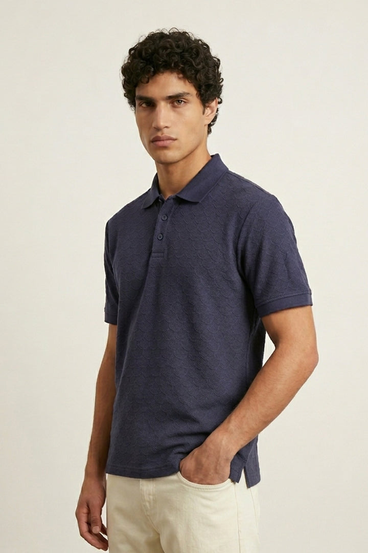 Colshirt Men's Classic Navy Textured Polo T-Shirt