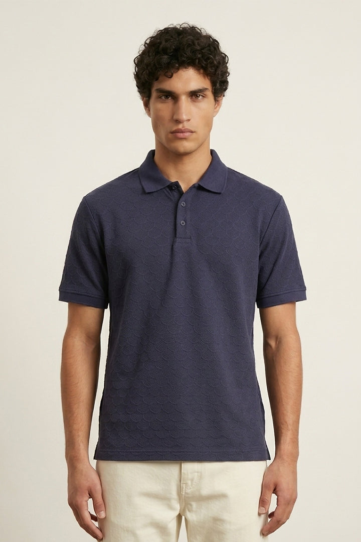 Colshirt Men's Classic Navy Textured Polo T-Shirt