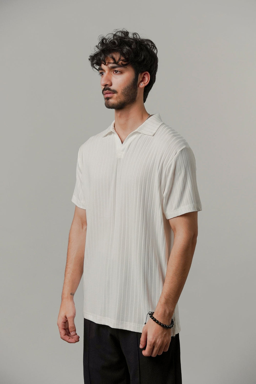 Colshirt Men's Classic White Ribbed Polo T-Shirt