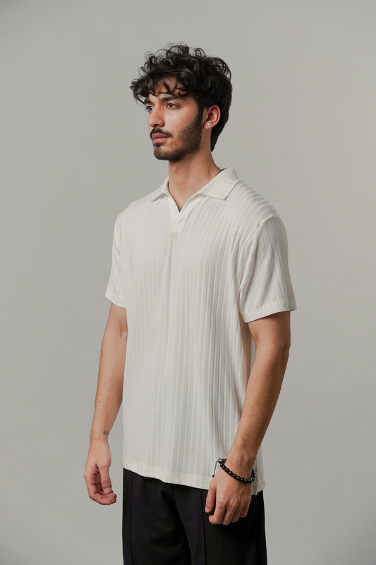 Colshirt Men's Classic White Ribbed Polo T-Shirt
