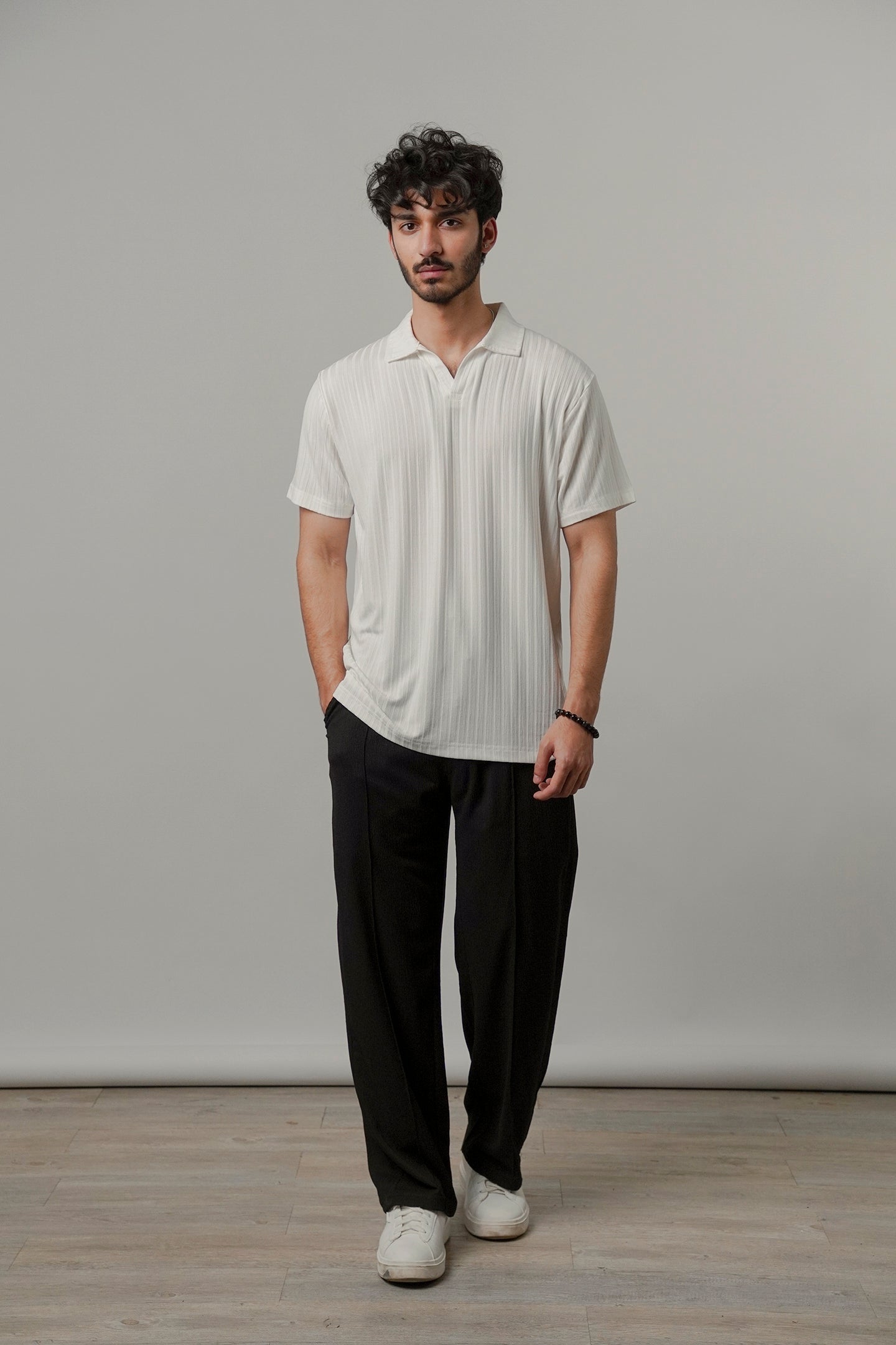 Colshirt Men's Classic White Ribbed Polo T-Shirt