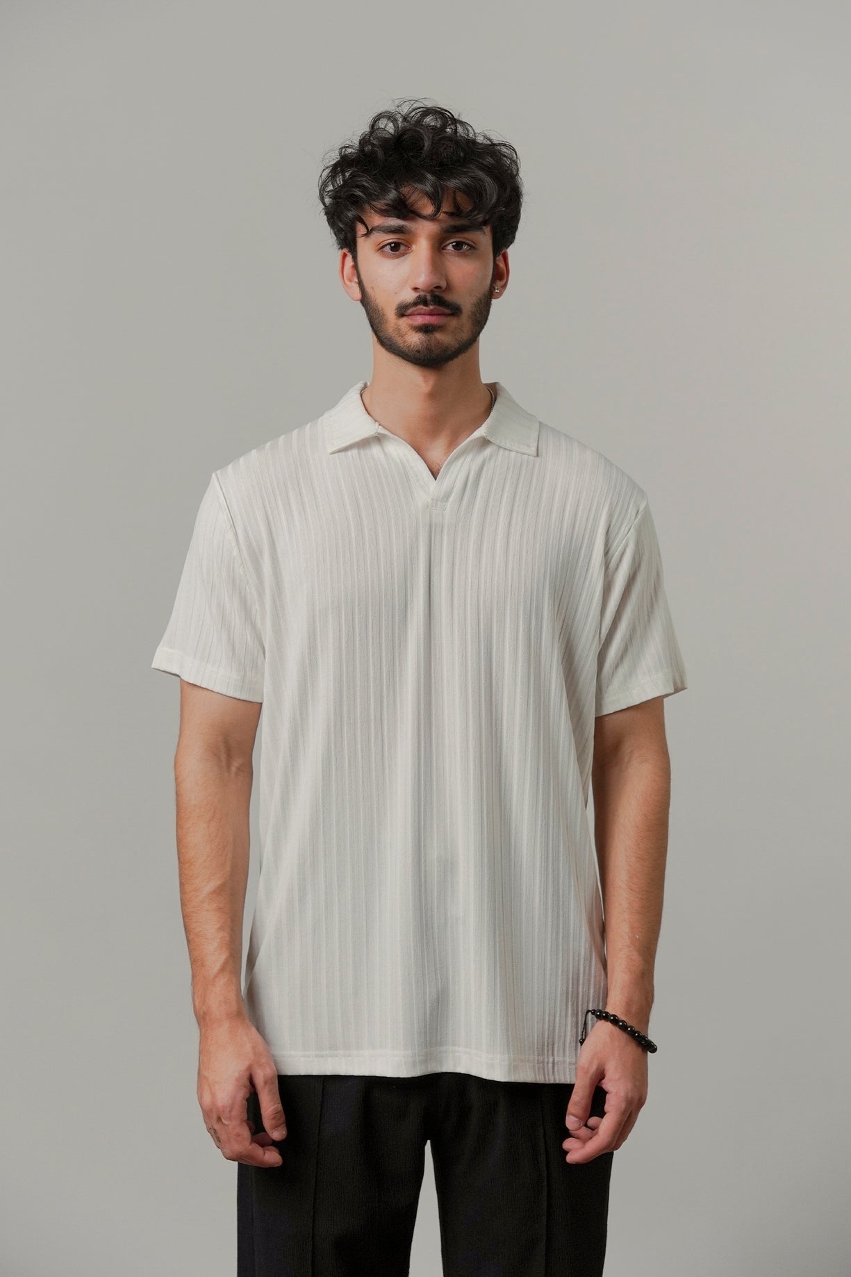 Colshirt Men's Classic White Ribbed Polo T-Shirt