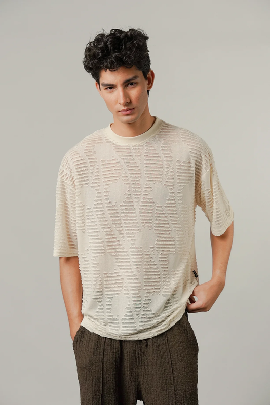 Colshirt Men's Off White Textured T-Shirt