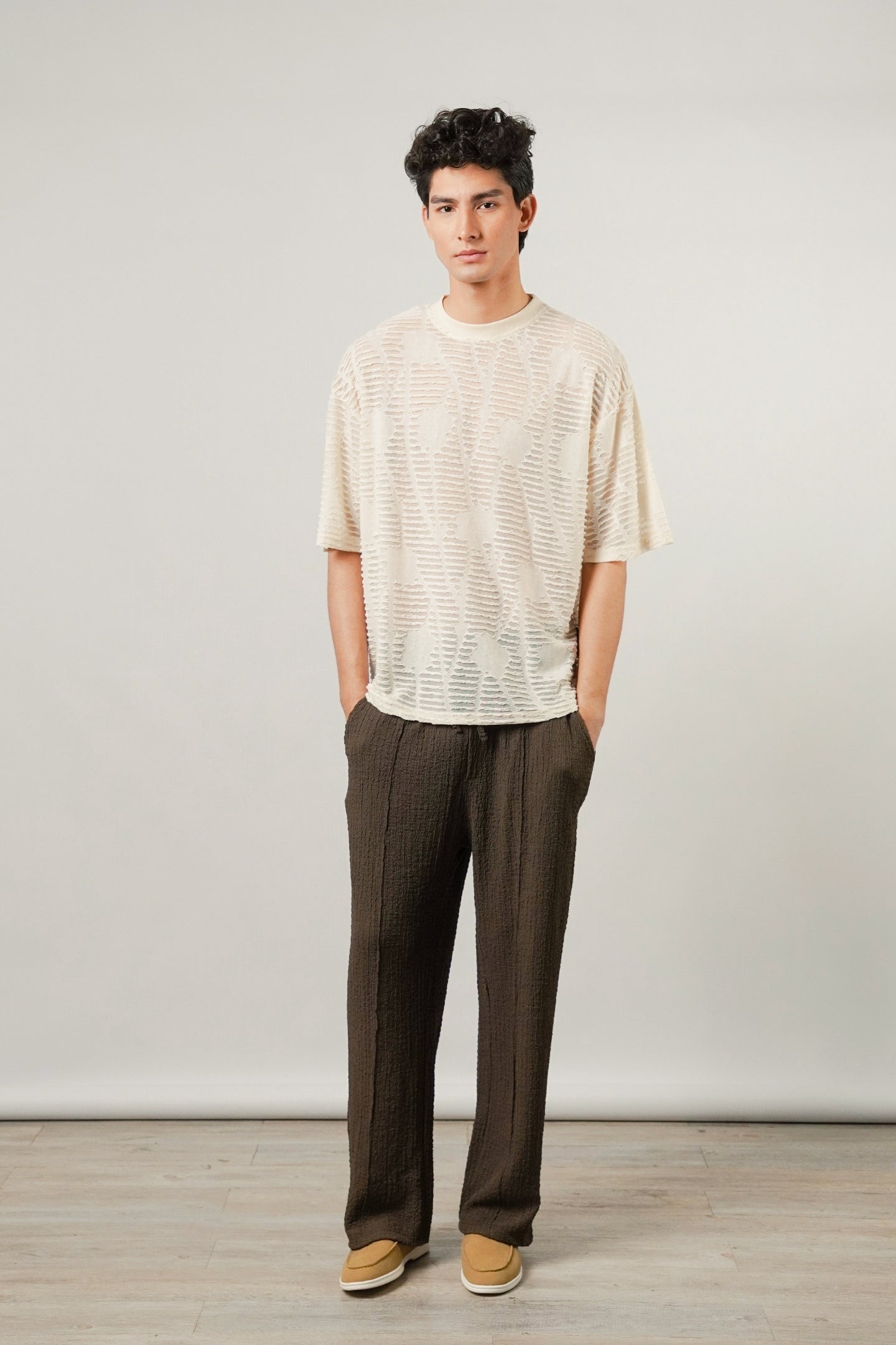 Colshirt Men's Off White Textured T-Shirt