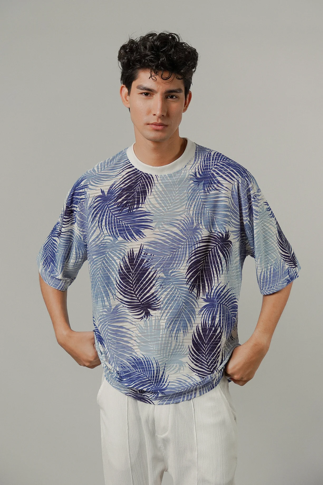 Colshirt Men's Blue Palm Print T-Shirt